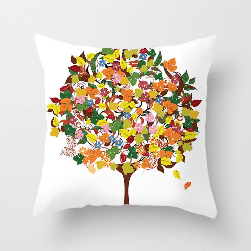Painted Tree Digital Printed Peach Skin Square Pillow Cushion Cover Home Furnishings