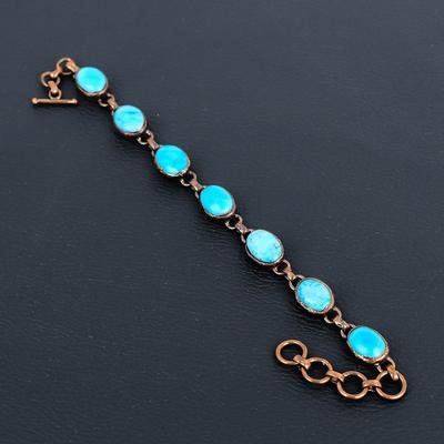Turquoise Gemstone Copper Electroformed Jewelry With Adjustable Chain Handmade Bracelet For Memorial Day