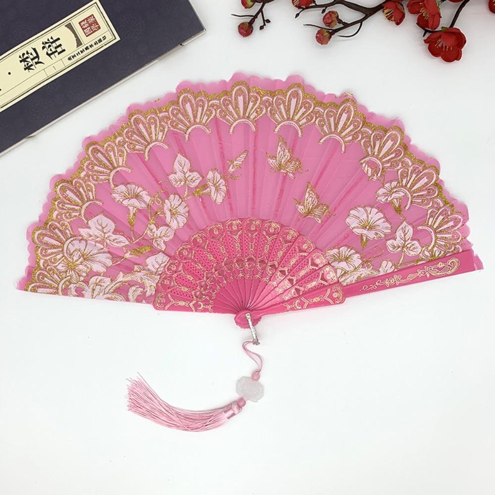 Plastic Handle Chinese Style Folding Fan Handheld Vintage Folding Fan Decorative Fan  Ladies Gift