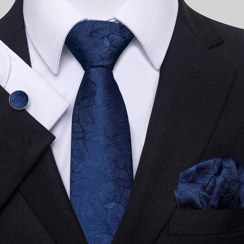 Korean Version Of Casual Floral Tie Men'S Jacquard Polyester Silk Pocket Towel Cufflink Tie Set
