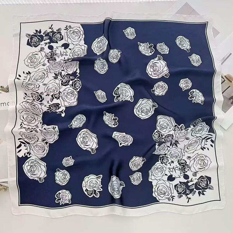 70x70cm Lightweight Cotton Silk Square Scarf With Boho Floral Print Breathable Neck Wrap Women