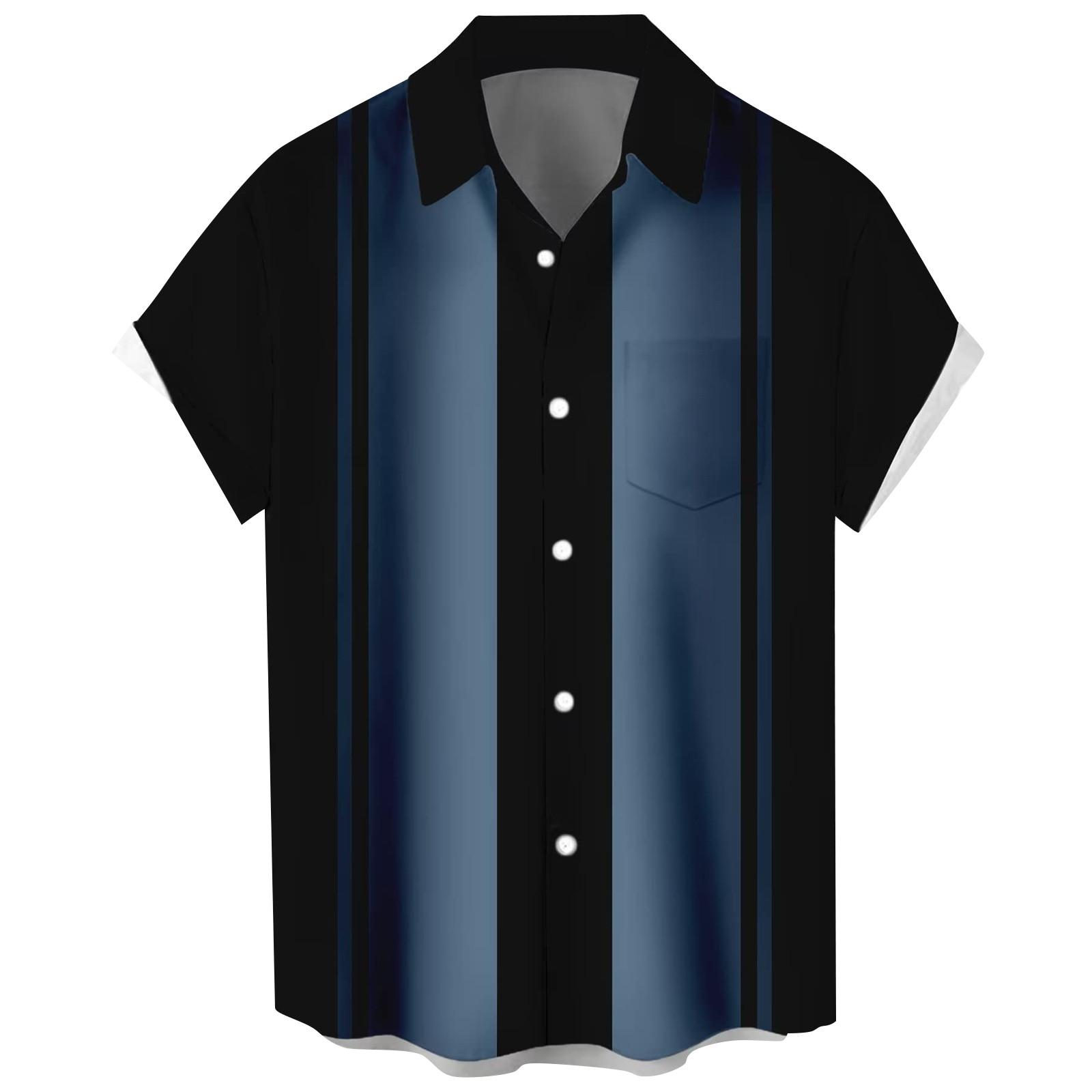 

Гавайская рубашка для мужчин, мужские винтажные рубашки для боулинга на пуговицах, летняя пляжная рубашка с коротким рукавом XL тёмно-синий