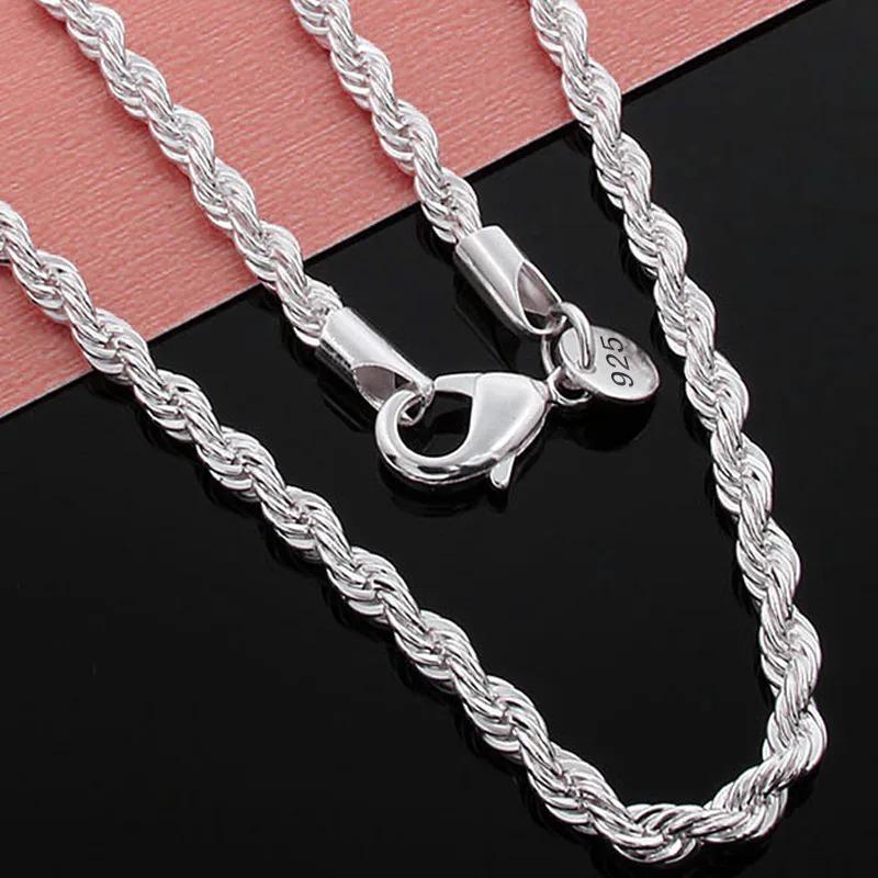 Charms Fine 4MM Rope Chain 925 Silver Necklaces for Woman Men Classic Fashion Jewelry Wedding Party Holiday Gifts