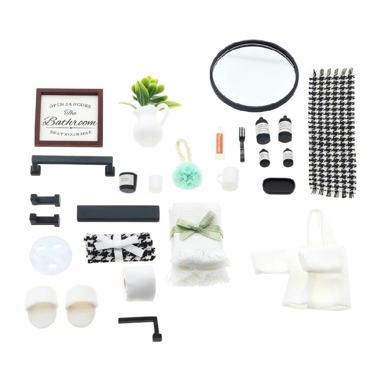 Bathroom Accessory Set Miniature Furniture Model Figure for 1:12 Doll House Styling and Display Arrangement Storytelling Scene Setting