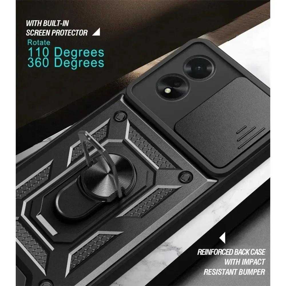 Armor Magnetic Ring Stand Holder Case For OPPO Reno 11 5G Reno 11 Pro A79 5G A38 A78 A58 4G Slide Lens Protection Cover