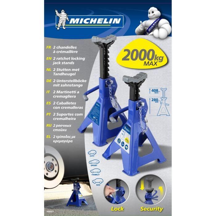 Chandelles à crémaillère maxi 2 t hauteur 280 à 415mm - michelin - blocage facile et rapide avec levier + goupille de sécurité