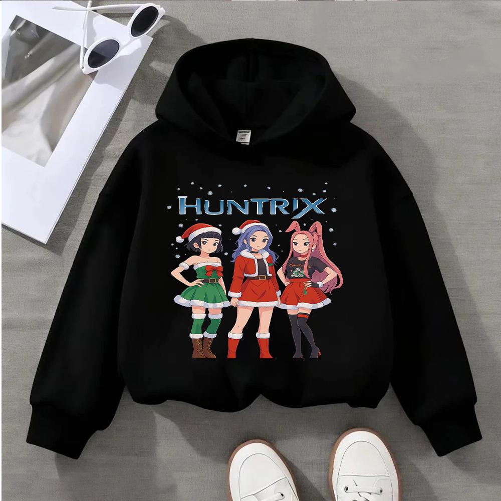 Adorable Kids Christmas Hoodie with Cute Anime Girls Design HUNTRIX Perfect for Festive Season