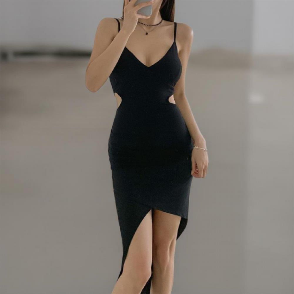 New Arrivals Open Run Women Party Dress Waist Cut Out Unbalanced Backless Mini