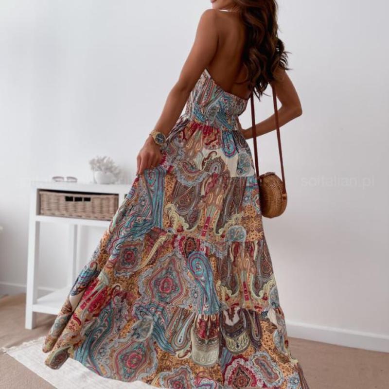BITCED Abito Lungo Floreale Sexy Senza Schiena da Donna Stile Boho