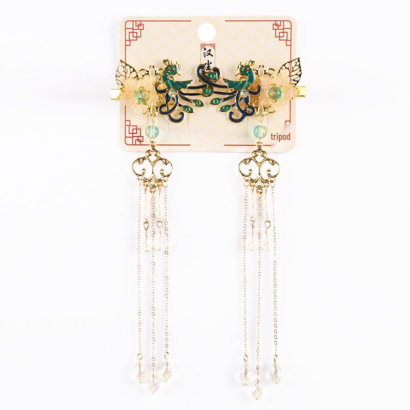 Han Chen Children's Hanfu Hair Accessories: Phoenix Tassel Hairpin & Ancient Style Headwear for Girls