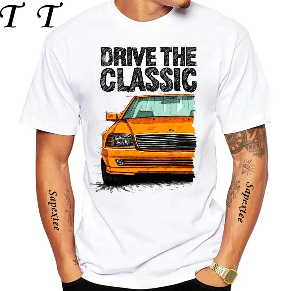 New Men Short Sleeve Drive The Classic Germany Old W123 W124 R129 T-Shirt Hip Hop Boy Casual White Tops 70's Vintage Car Tees