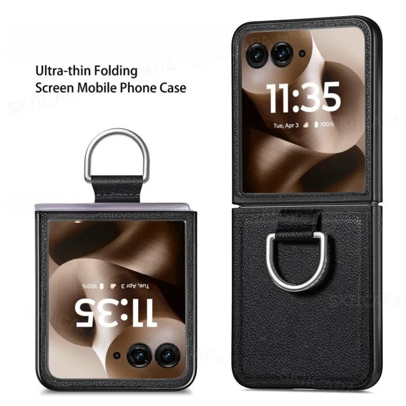For Motorola Razr 70 Ultra Ring Stand Holder Phone Case For MOTO Razr Ultra 2026 Card Slots Leather Wallet Protective Back Cover