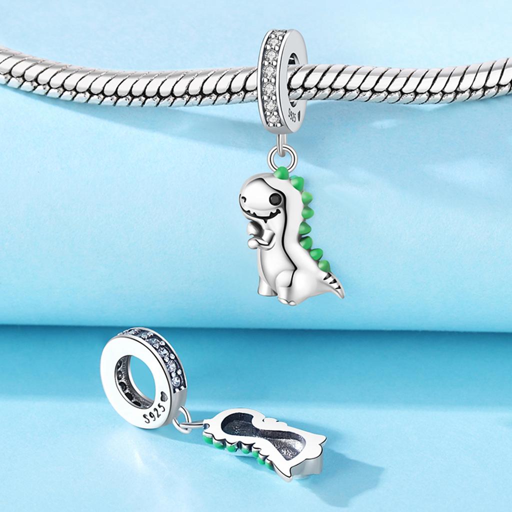 Authentic Original Copper Metal Dinosaur Chameleon Dragon Charm Bead Components Bead Components Compatible With Bracelet High Quality Fine Jewelry