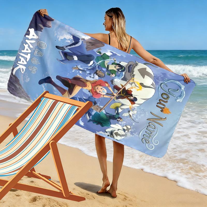 Name Custom TEAM AVATAR Cartoon Print Beach Towel, Large Soft Quick Dry Towel for Beach Camping Swimming