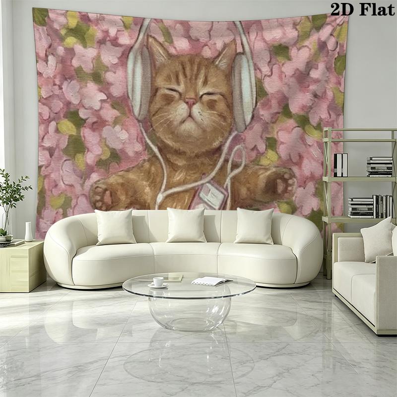 Cute Cat Wall Tapestry Aesthetic Wall Hanging Printed Fabric Blanket Decorative Tapestries for Bedroom Living Room Home Decor