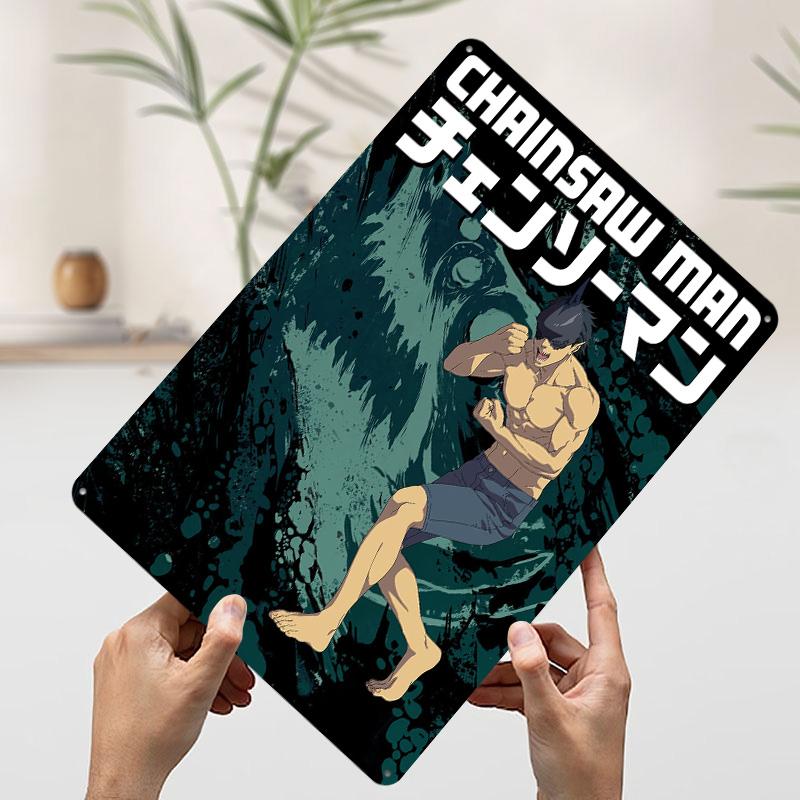 

Chainsaw Man Beam the Shark Devil Tinplate Poster Customized Wall Art Vintage Retro Metal Signs for Decoration Living Room Decor 20x30cm（7.8x11.8inch）