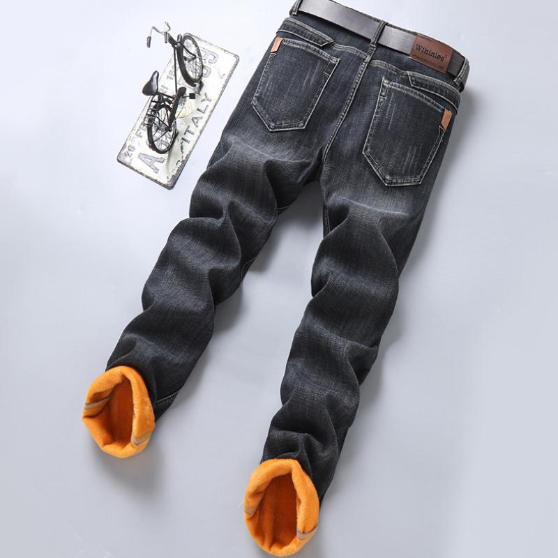 Nové pánské zateplené a zesílené teplé džíny na podzim a zimu elastické Slim rovné univerzální džínové kalhoty