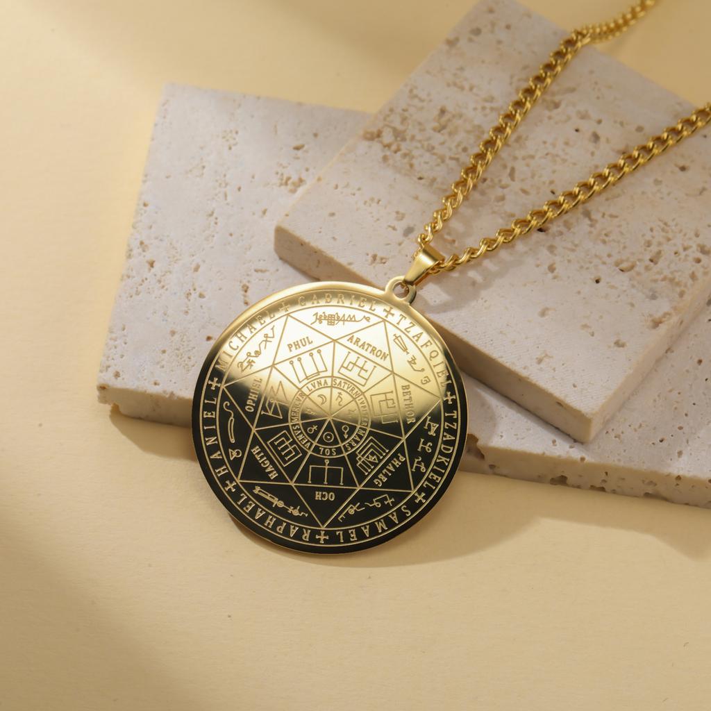 Lucktune Seven Archangels Necklace Men Women's Stainless Steel Necklace Protection Amulet Jewelry Talisman Seal of Solomon Gift