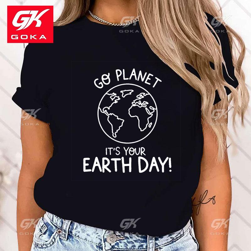 Premium Cotton T Shirt Women Fashion T Shirts Funny Protect The Ocean Go Planet ItS Your Earth Day Letter Print Top Unisex Tees