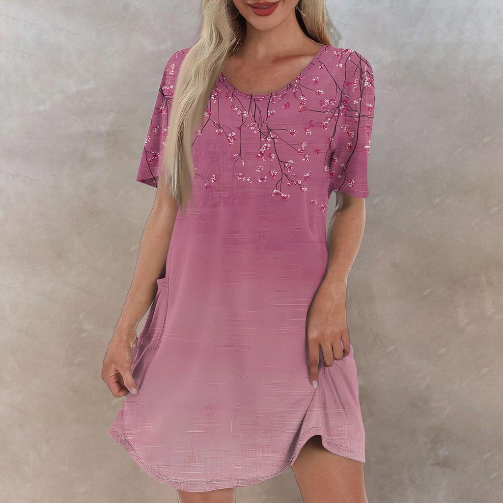 Women's Casual And Fashionable V-neck Short Sleeve Printing Mid Length Dress