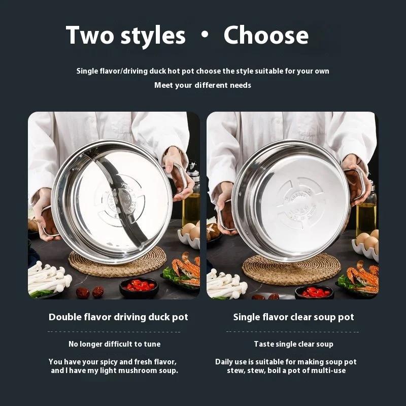 Large capacity household and commercial dual flavor cooking pot made of 304 stainless steel induction cooker with double ears