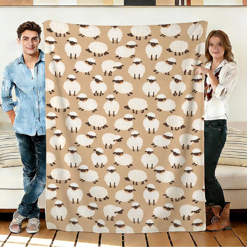 Couverture Douce en Flanelle Motif Mouton Mignon pour Canapé Canapé Lit Camping Voyage