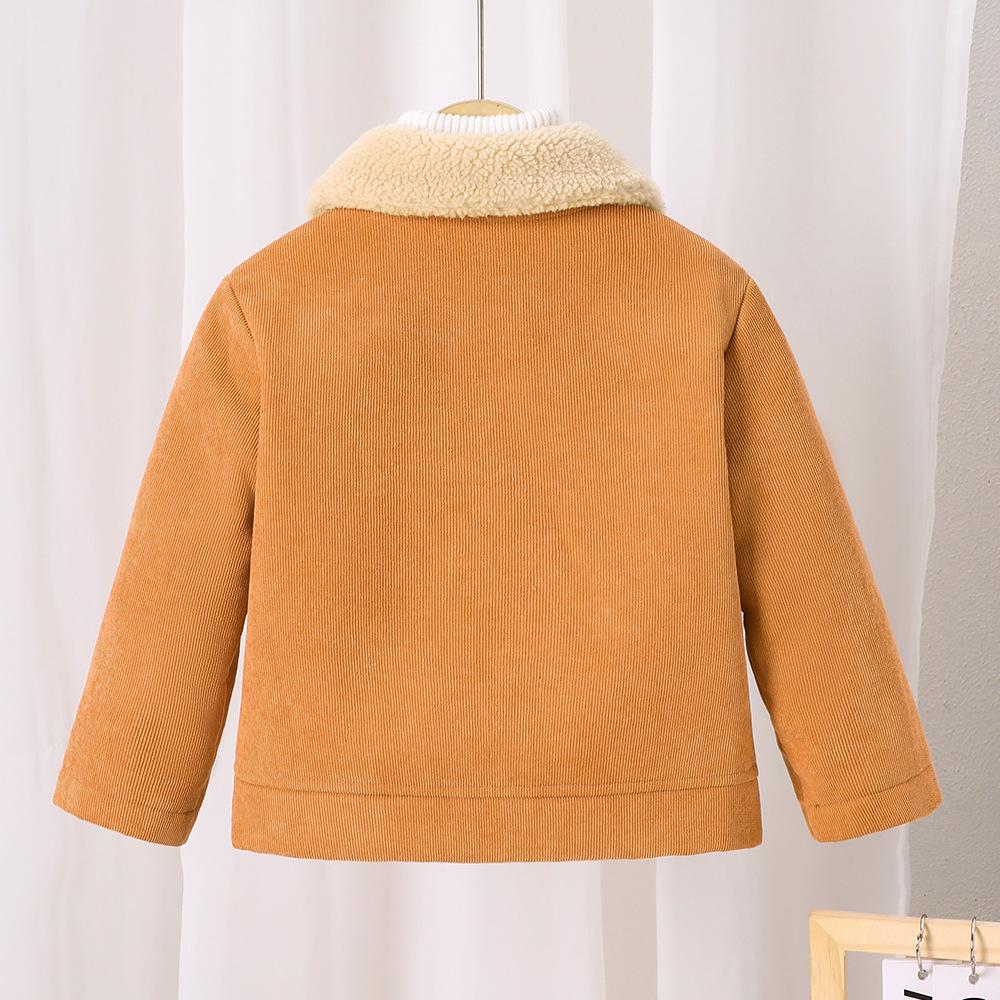 Kinderbekleidung Neue Herbst Winter Cord Samt gefütterte einreihige Jacke für Mädchen