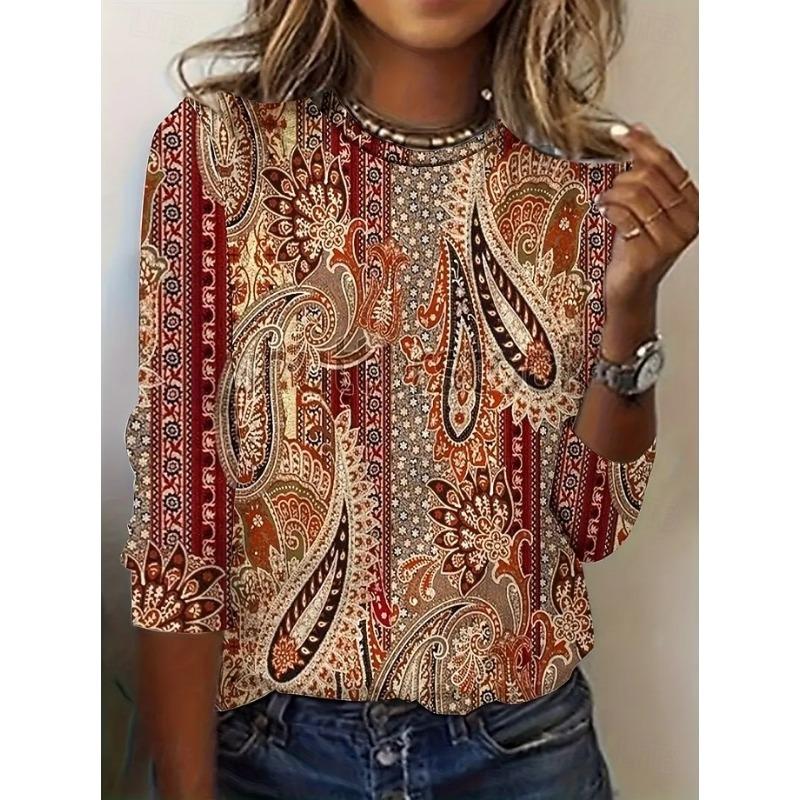 

Women s T Shirt Print Floral Graphic Paisley Vintage Fashion Stylish Long Sleeve Crew Neck Round Neck Regular Tops S