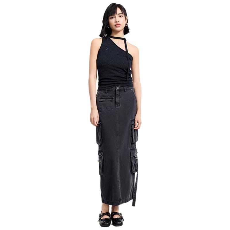 Women s High-Slit Denim Midi Skirt M/27