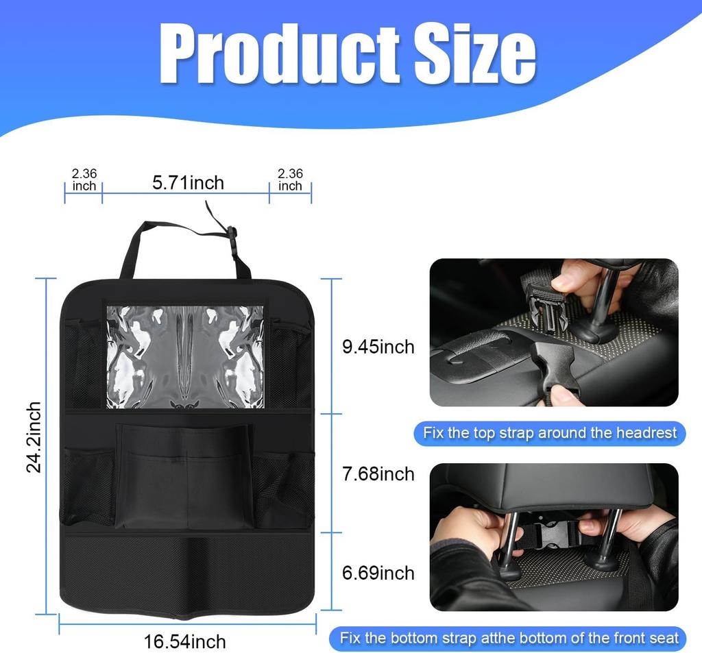 Car Backseat Organizer 2 Pcs,multifunctional Oxford Fabric Car Back Multi Pocket Storage Bag With Tablet Holder Protector For Kids