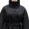 Women's Batwing Sleeve Wool Poncho Coat Stand Collar Cropped Cape Jacket with Belt Fall Winter Short Trench Pea Coat