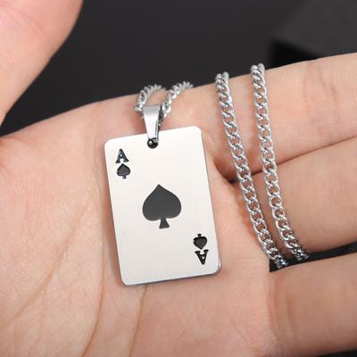 Trend Stainless Steel Rectangular Spades A Pendant Charm Men's Necklace Christmas Gift Valentine's Day Gift Jewelry Accessories