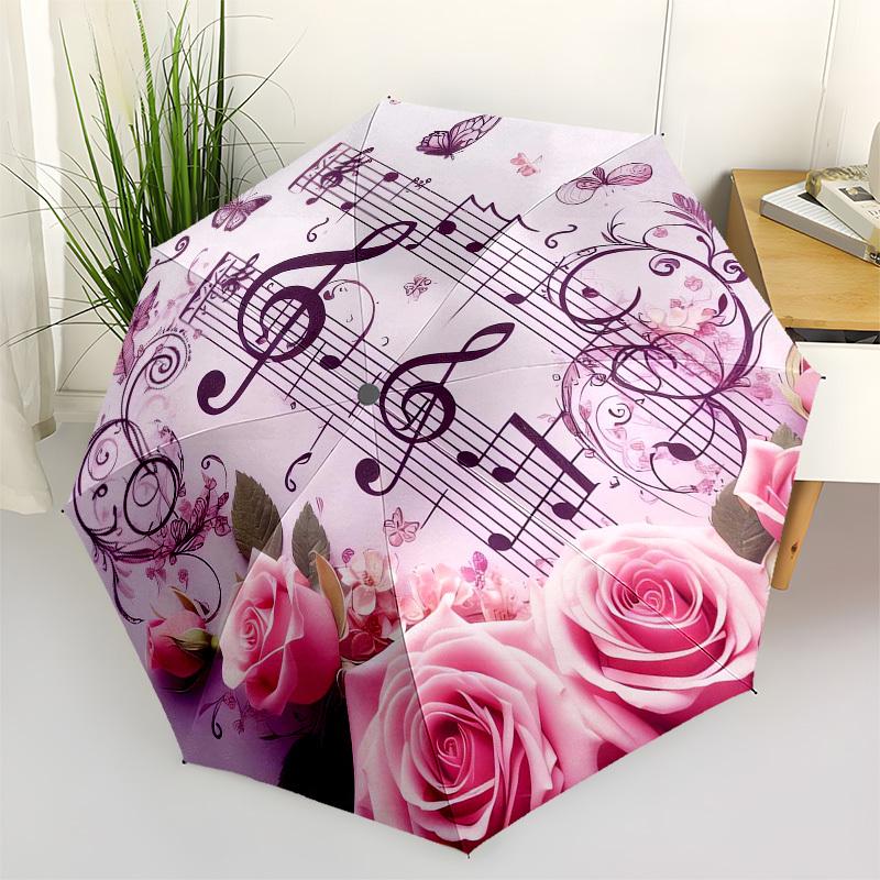 

1pc Floral Music Notes Butterfly Round Wall Art Umbrella with Plastic Handle,Vibrant Cartoon Pattern,Multi-functional UmbrellaPT038