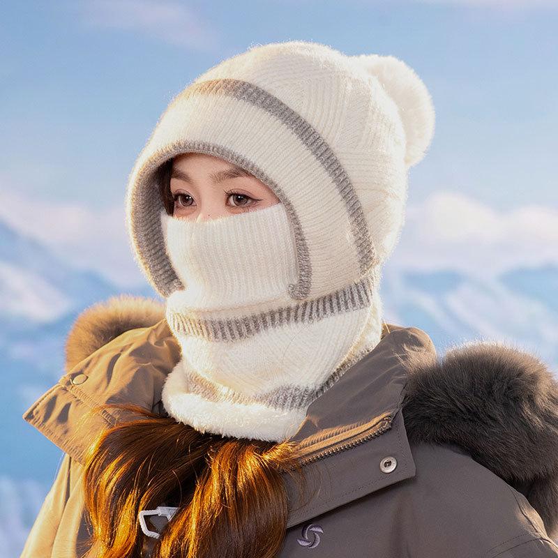 Fleece Warm Knitted Hat Women's Winter Cold Scarf Mask One-piece Wool Cap Outdoor Cycling Thickened