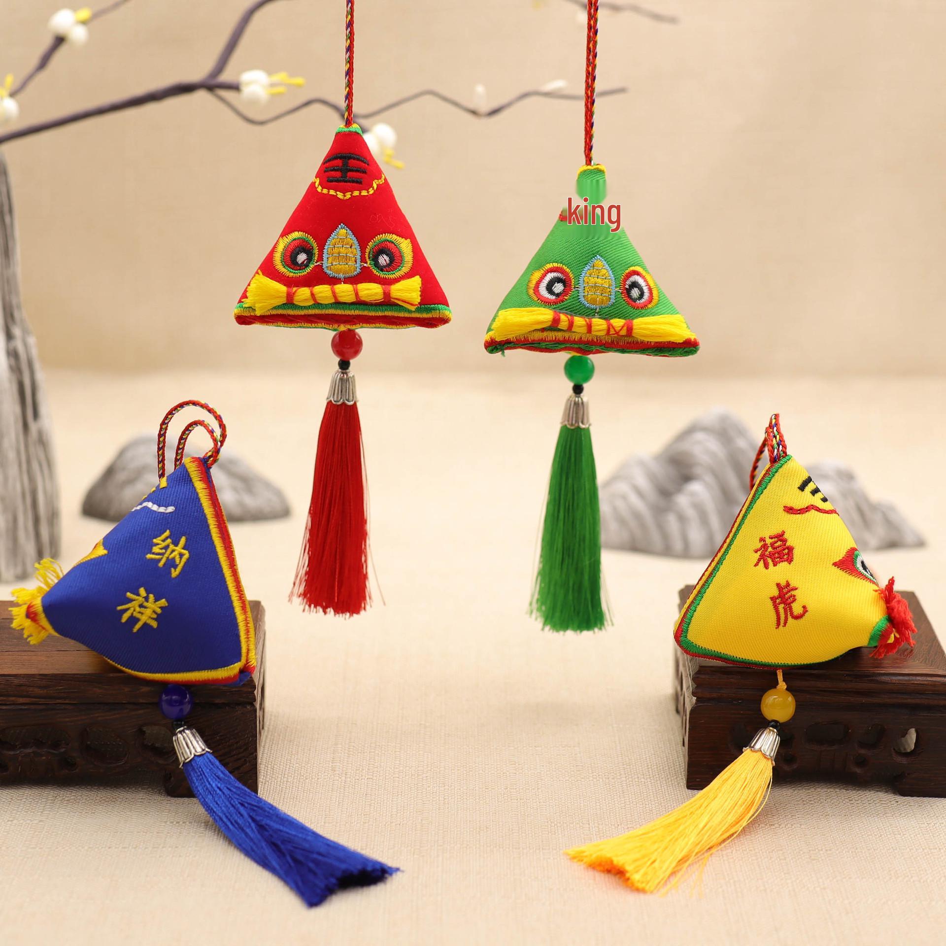 

Children s Dragon Boat Festival Tiger Sachet Necklace with Five-Color Rope and Tassel Zongzi Pendants