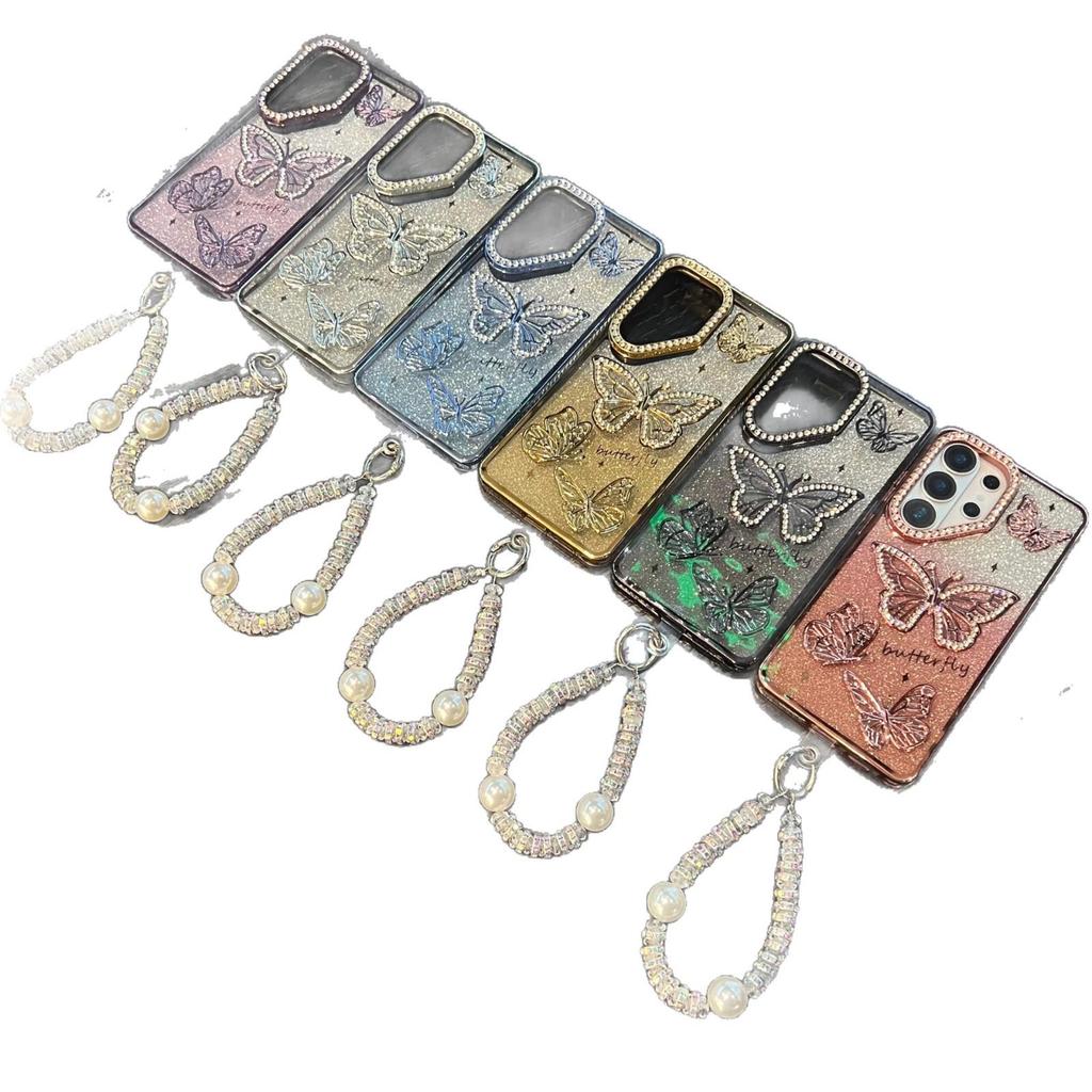 Funda de Teléfono Antigolpes con Mariposa Brillante y Pedrería para Samsung S26 Ultra/S24 Plus A16