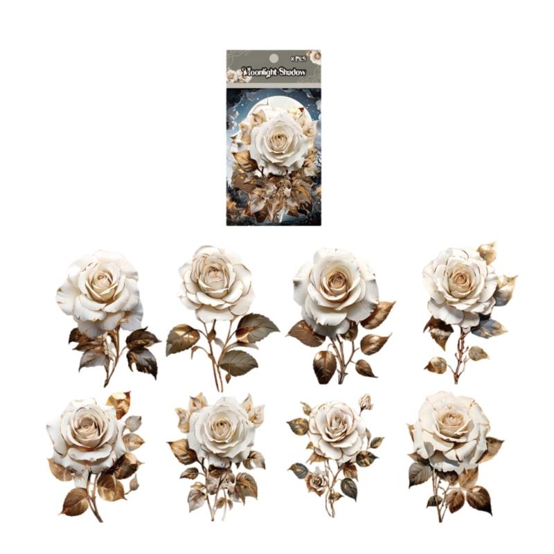 

8 Pcs Colorful Rose Stickers for Journaling and Creative Projects Window Bumper Laptop Phone Accessory