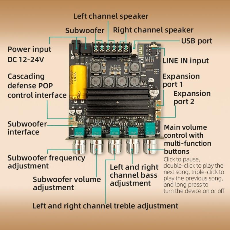 TB21PRO Upgraded 2.1 Channel Wirelsss-Compatible Amplifiers Board With Bass Speaker And Plastic Case