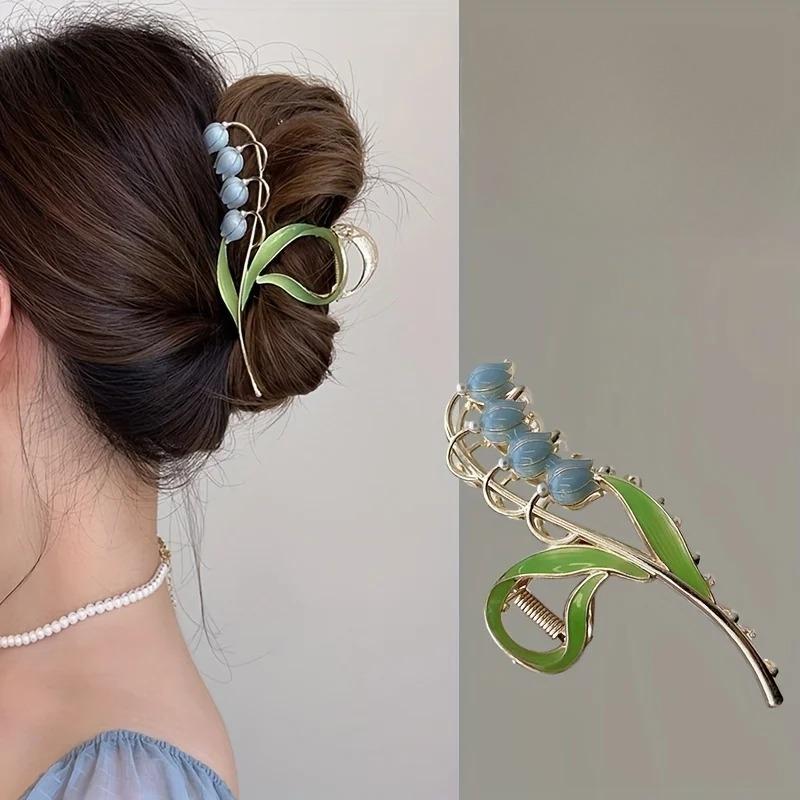 1PCS Gentle Bell Orchid Hair Clip, High-End Back Of Head Hair Clip, Large Elegant Shark Clip Headband Hair Accessory