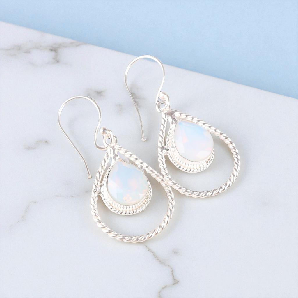 Milchiger Opal Edelstein 925 Sterlingsilber Schmuck Handgefertigte Damenohrringe 1,70" EE-96-17