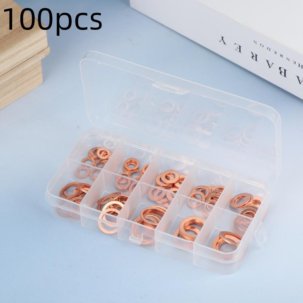 100/200 Stück Kupfer-Unterlegscheiben, Muttern und Schrauben mit Box M4/M5/M6/M8/M10/M12/M14 Dichtungs-Kombinationssatz für Ölablassschrauben
