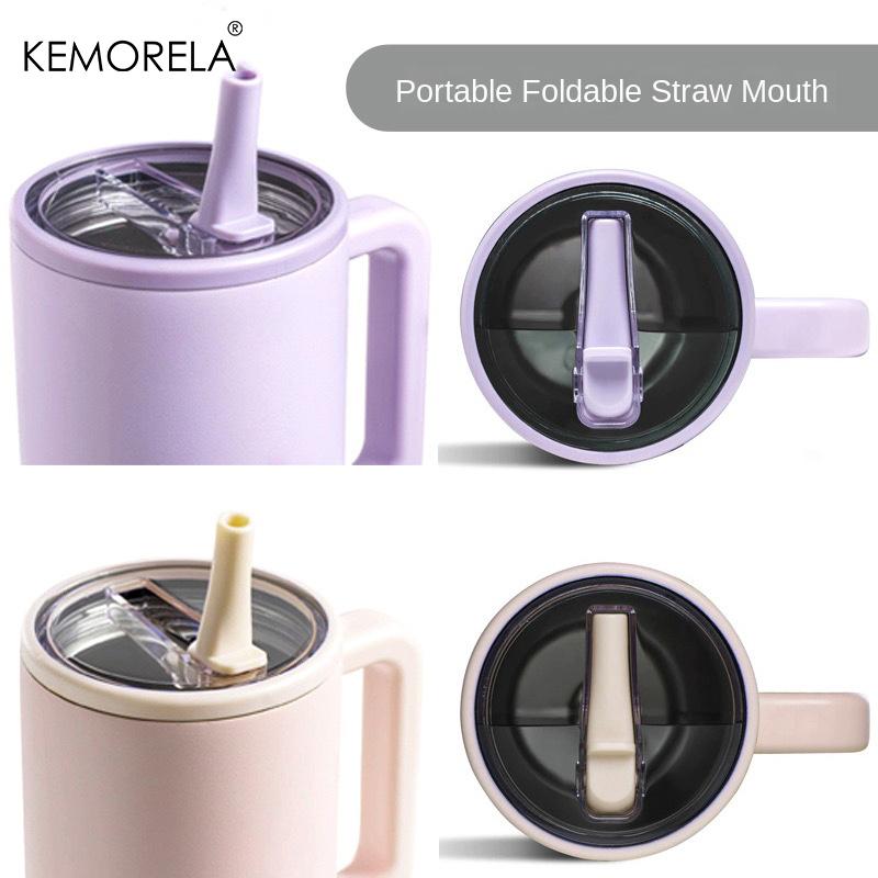  Thermos Cup 40oz Double-Layer Tumbler Ice Cup 1200ML Leak-Proof Foldable Straw Cover Direct Drinking Mouth Car Cup