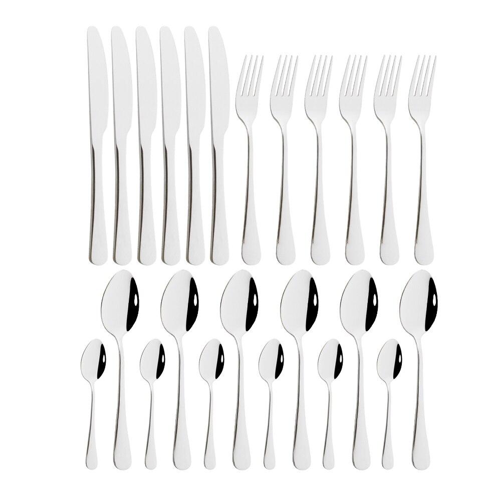 24Pcs/set Stainless Steel Dinner Black Gold Dinnerware Set Knife Fork Coffee Spoon Cutlery Set Kitchen Tableware Silverware Sets