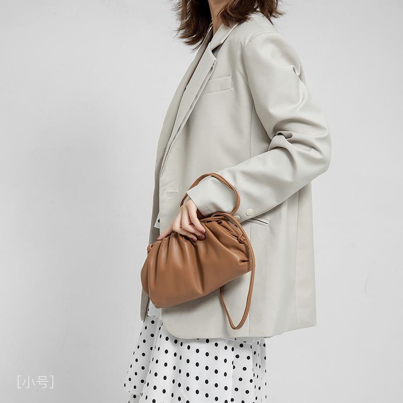 Burgundy Ruched Cloud Bag Women's Chic Underarm Dumpling Purse