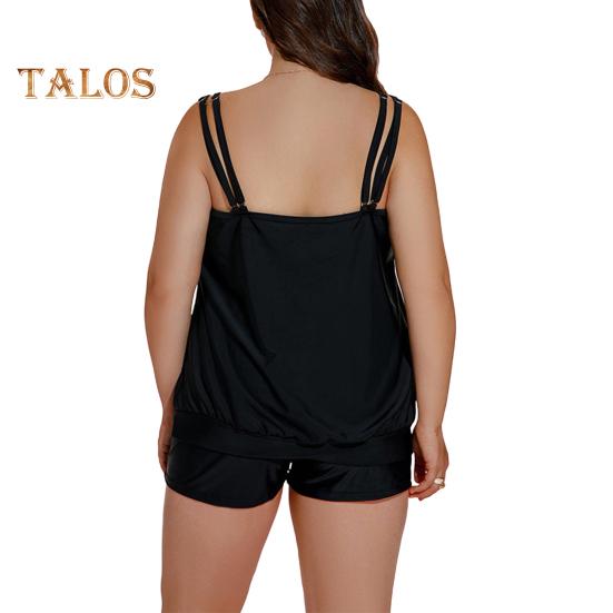 2Pcs/Set Women Tankini Set U-neck Sleeveless Tops High Waist Swimming Trunks Set Split Design Beach Vacation Wear
