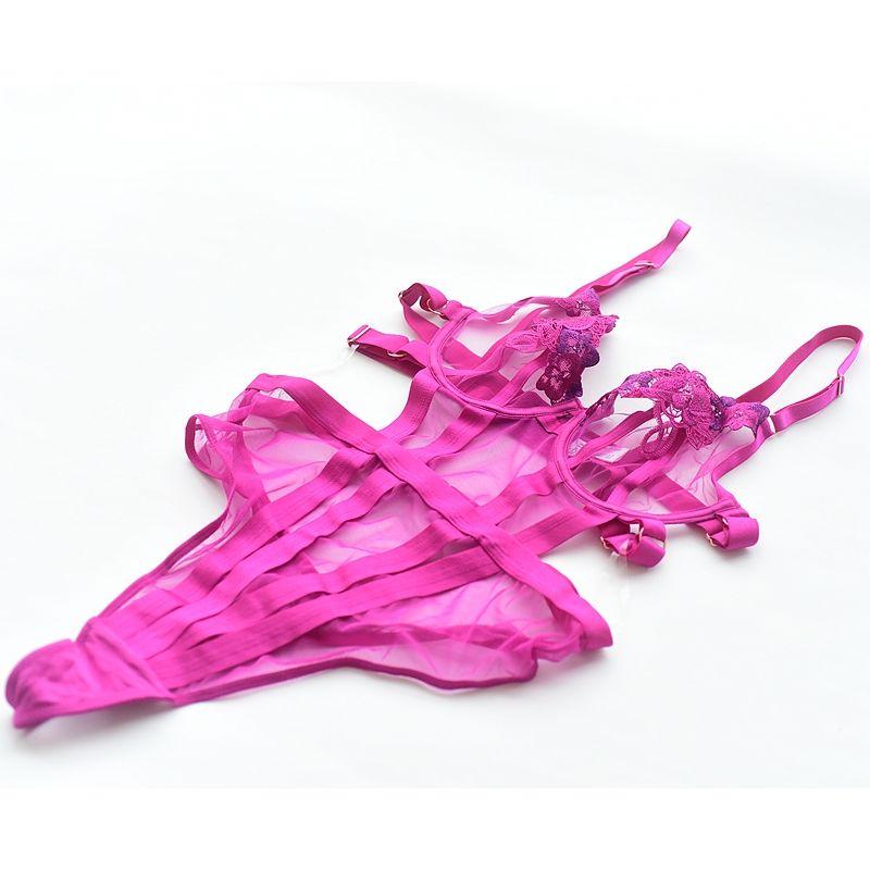 

Australian Bras Sexy Mesh Embroidery Ultra-Thin Thong Seamless Jumpsuit Women s Bottoming Sling Tights Purple (non-refundeable) 34D/DD 75D/DD