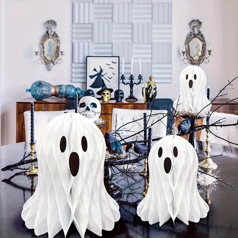 2 Stück Halloween Hängende Waben Weißer Geist 3D Papierlaterne Ornament für Halloween Party Haus Innen Außen Hof Dekoration