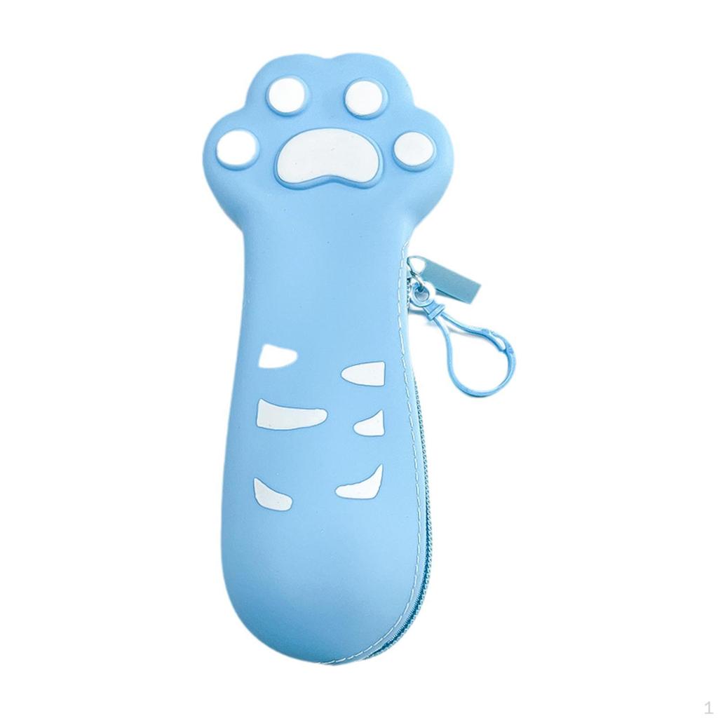 Silicone Pencil Case Cat Claw Design Multipurpose Waterproof Large Capacity Small Zipper Closure