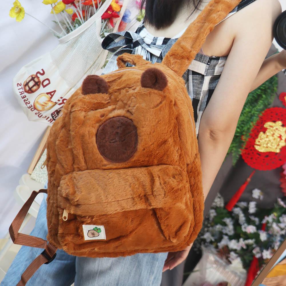 School Bag Capybara Plush Backpack Animal Cartoon Capybara Handbag  Female/Lady/Girl