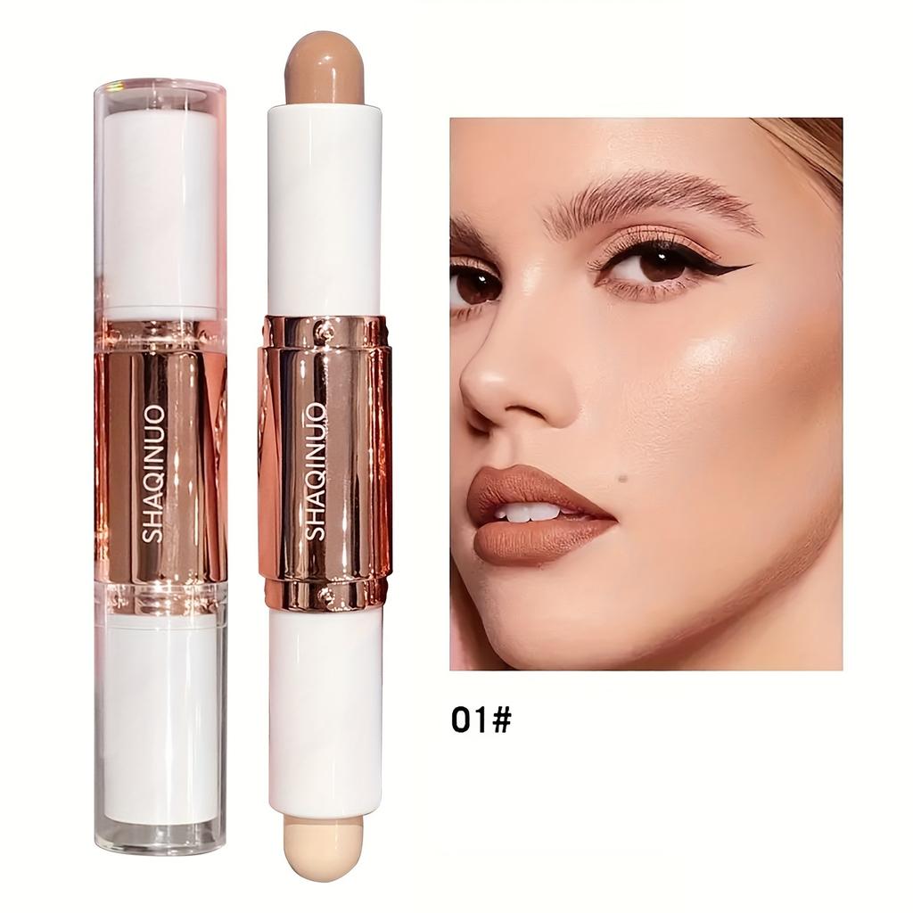 Dual-Ended Highlight & Contour Stick 3D Facial Sculpting Long-Lasting, Waterproof & Sweatproof, Skin-Tone Illumination Makeup Stick